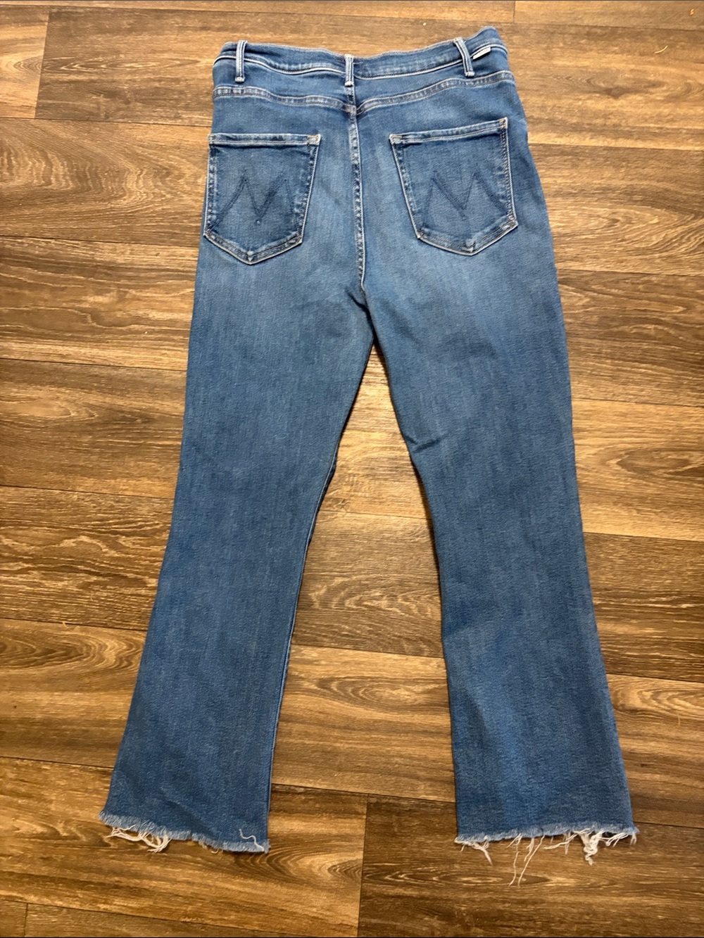MOTHER Straight Leg Jeans in Medium Blue with Raw Hem - Picture 4 of 4